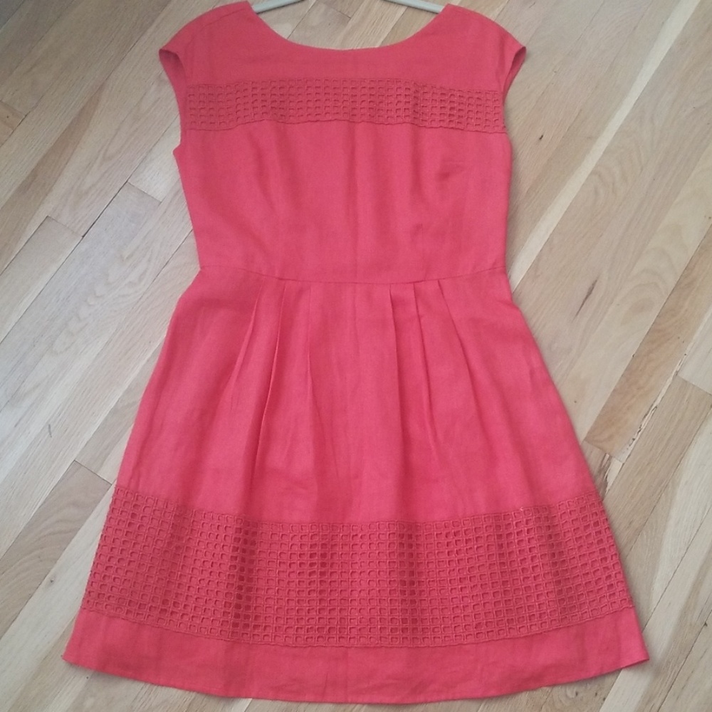 LUCY & LAUREL Coral Linen Dress